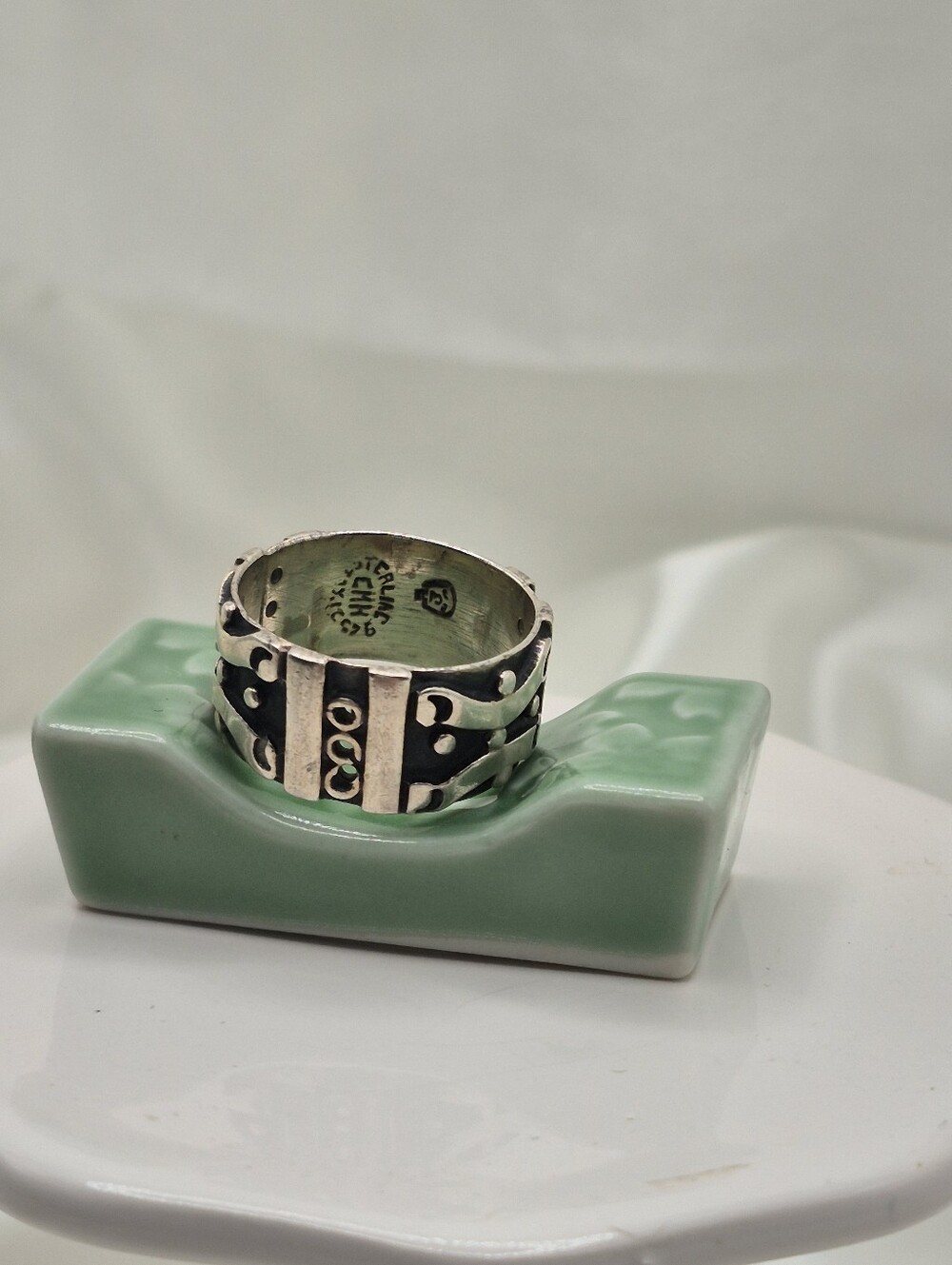 TAXCO MEXICO Men ? Sterling Silver EAGLE 3 "CHH" Wide Band Ring Size 10 Band - Picture 3 of 7
